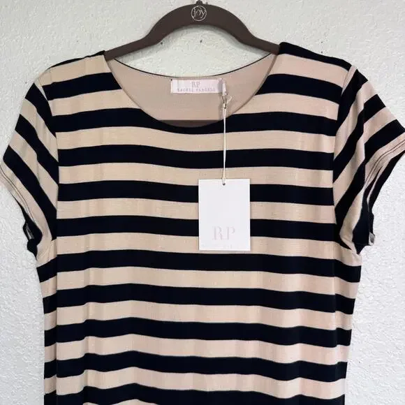 Rachel Parcell T Shirt Dress Womens XL Stripe Rayon Jersey Casual Soft Black Tan - Picture 4 of 11